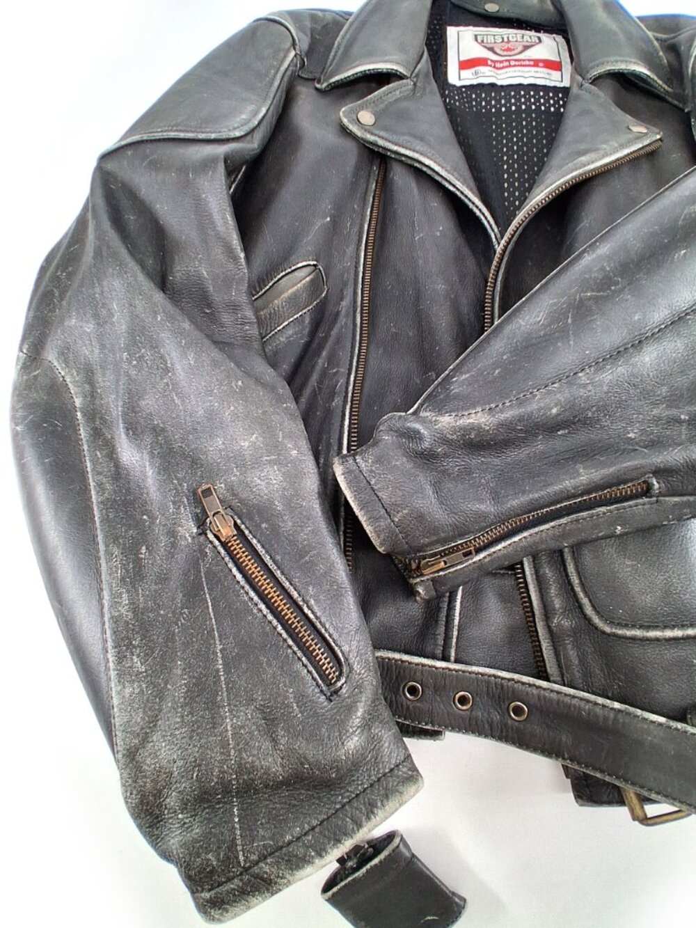 Vintage Firstgear By Hein Gericke Leather Motorcycle Jacket Belted Men's Biker L - Picture 13 of 16
